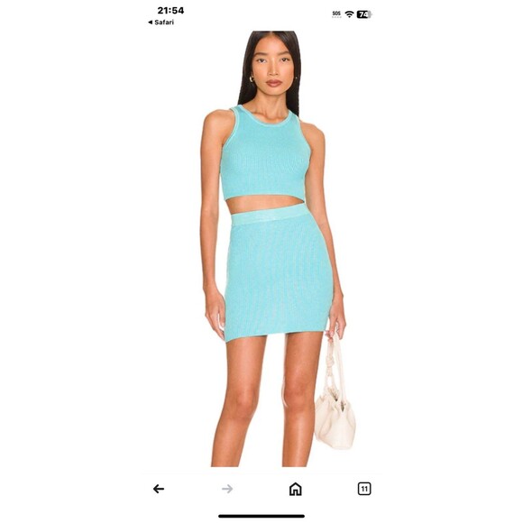 ALL THE WAYS Emily Ribbed Mini Skirt Set in Teal Small New With Tags Revolve - Picture 1 of 13